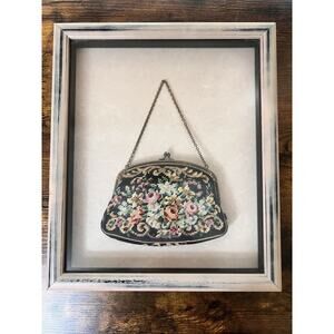 Vintage Antique Needlepoint Purse With Clasp Victorian Handmade Framed Art